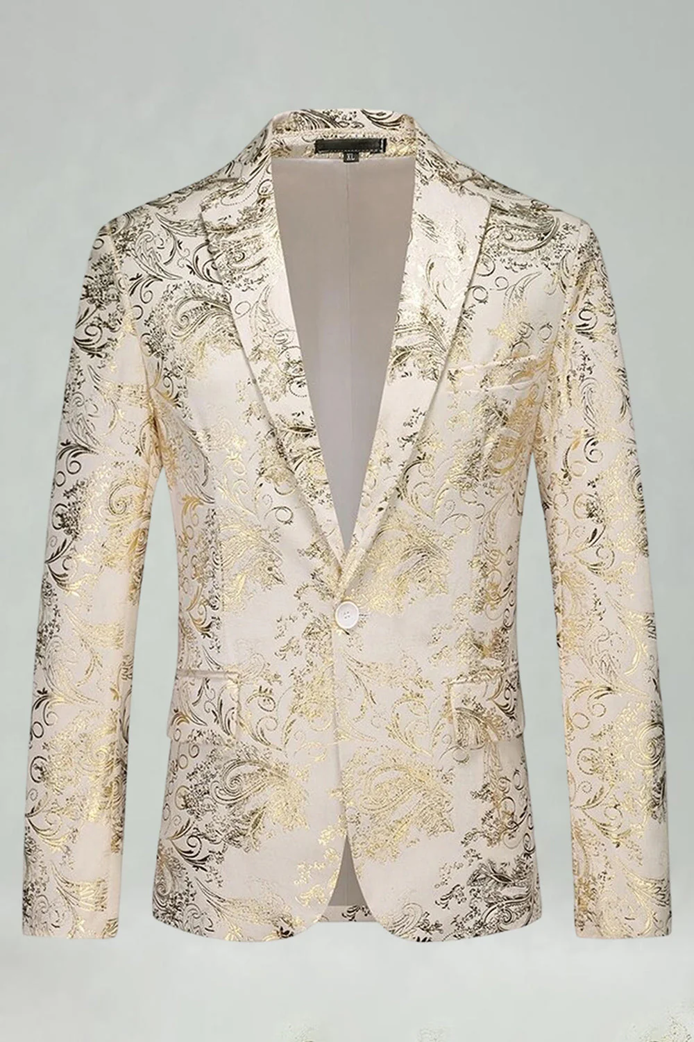 Notched Lapel Silver Jacquard Men's Prom Blazer - Image 11