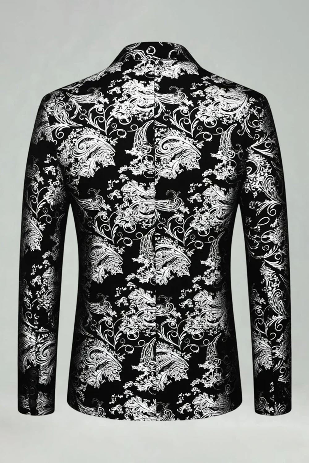 Notched Lapel Silver Jacquard Men's Prom Blazer - Image 2