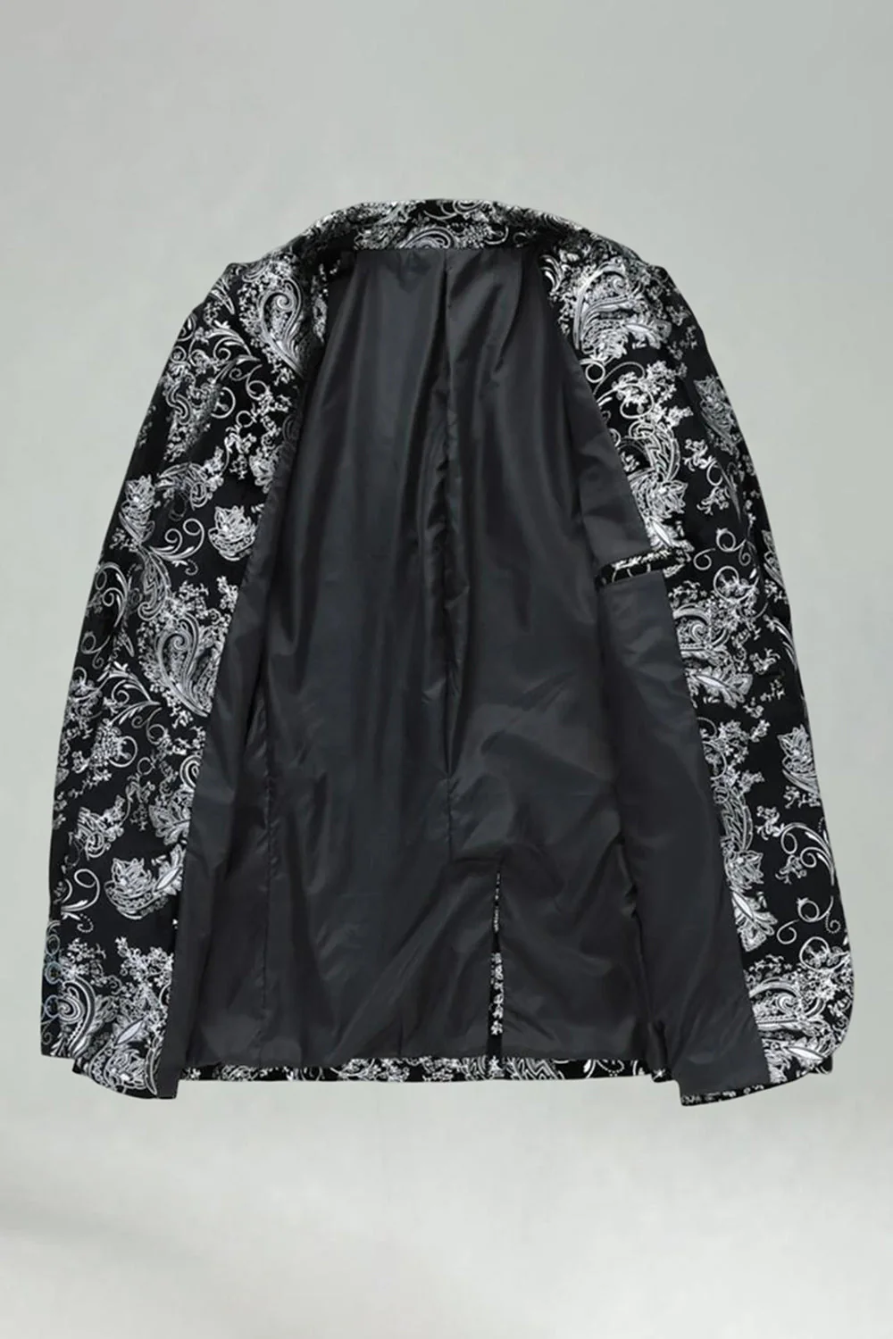 Notched Lapel Silver Jacquard Men's Prom Blazer - Image 3