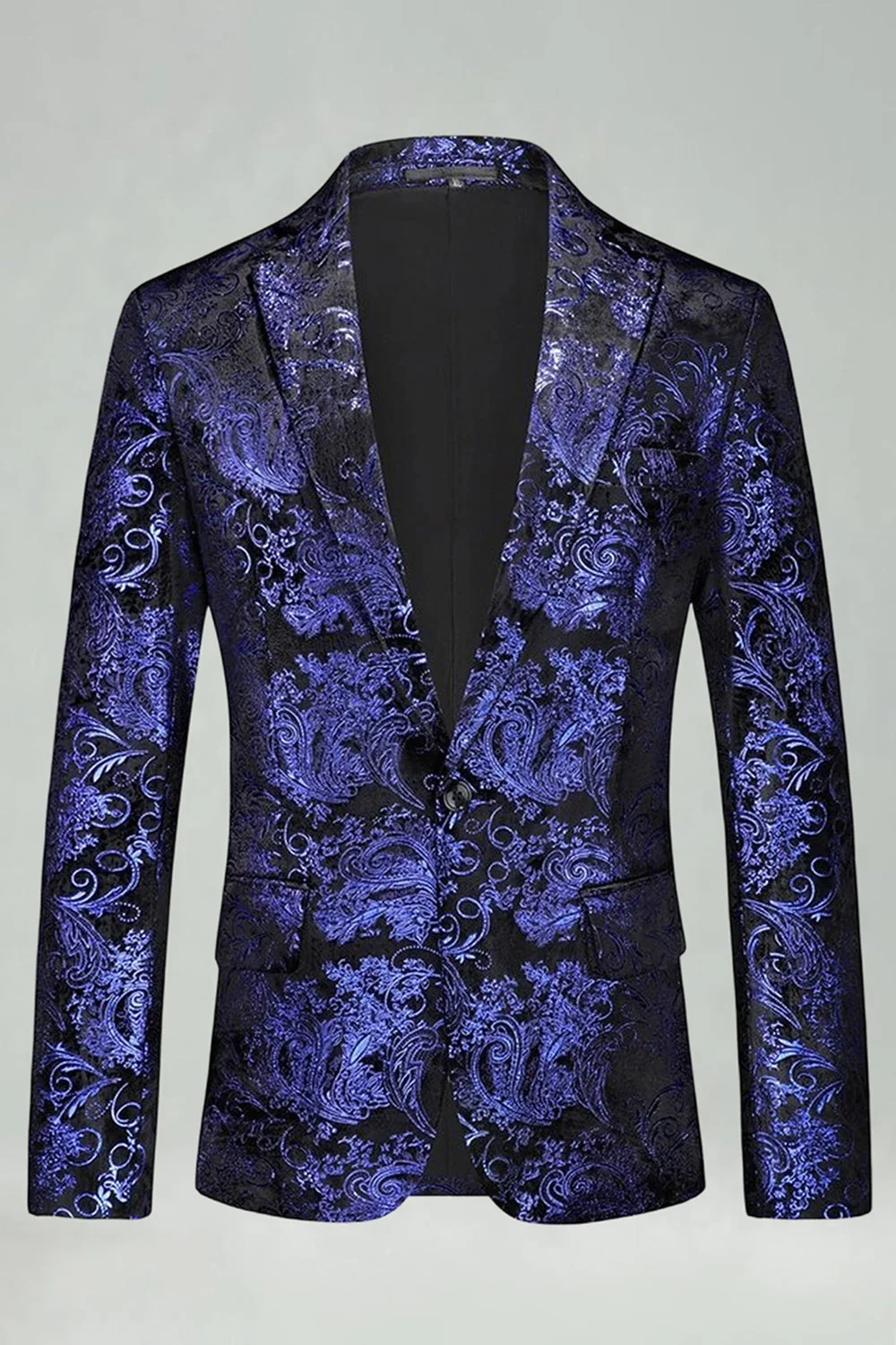 Notched Lapel Silver Jacquard Men's Prom Blazer - Image 9