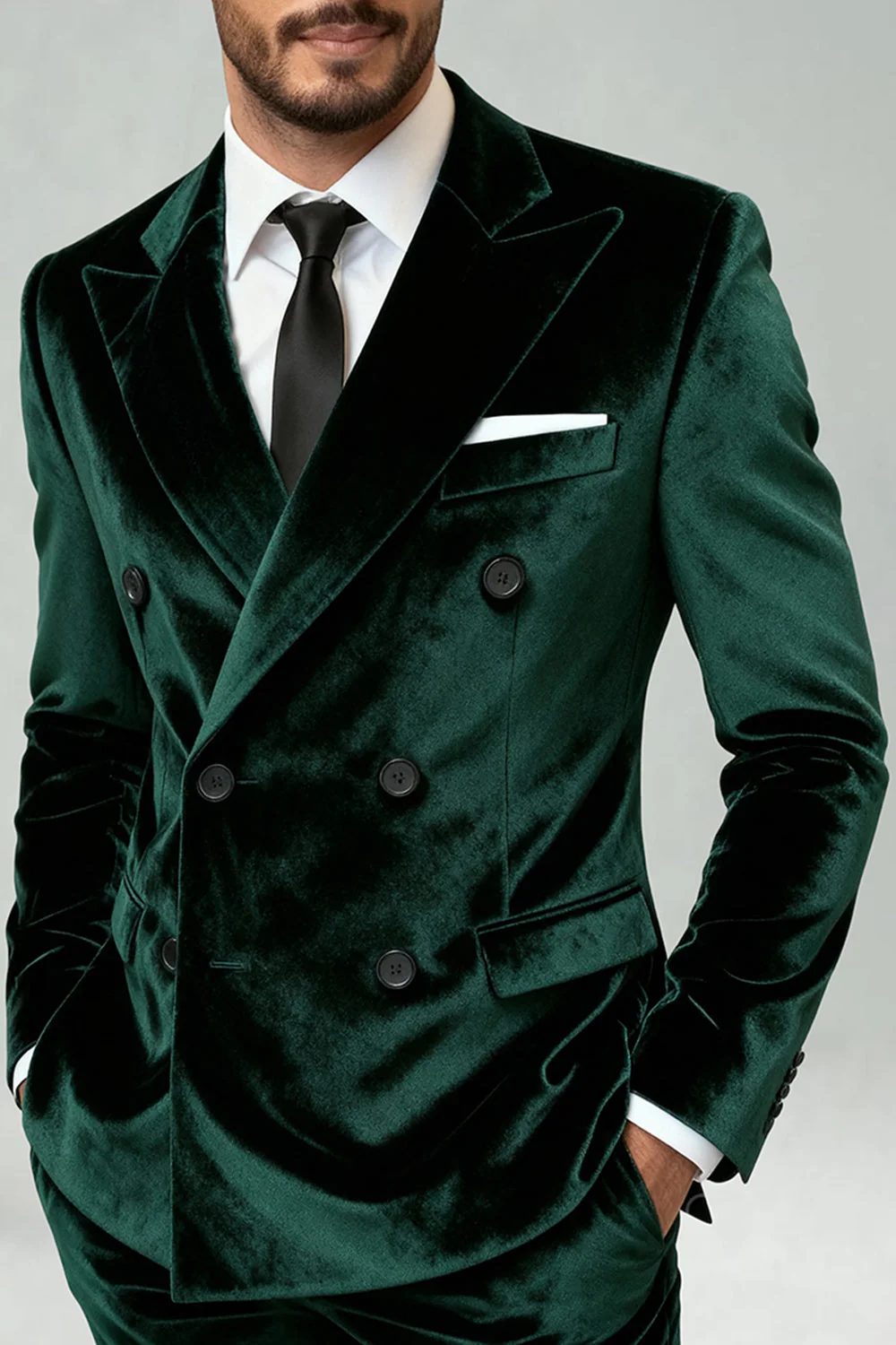 Notched Lapel Velvet Dark Green 2 Pieces Men's Prom Suits - Image 2