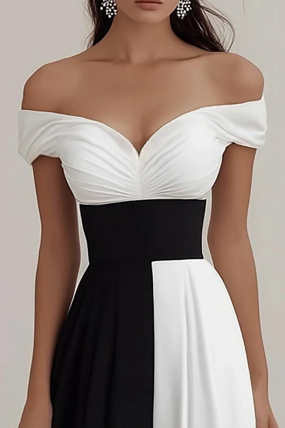 Off The Shoulder A Line Black And White Evening Dress - Image 2