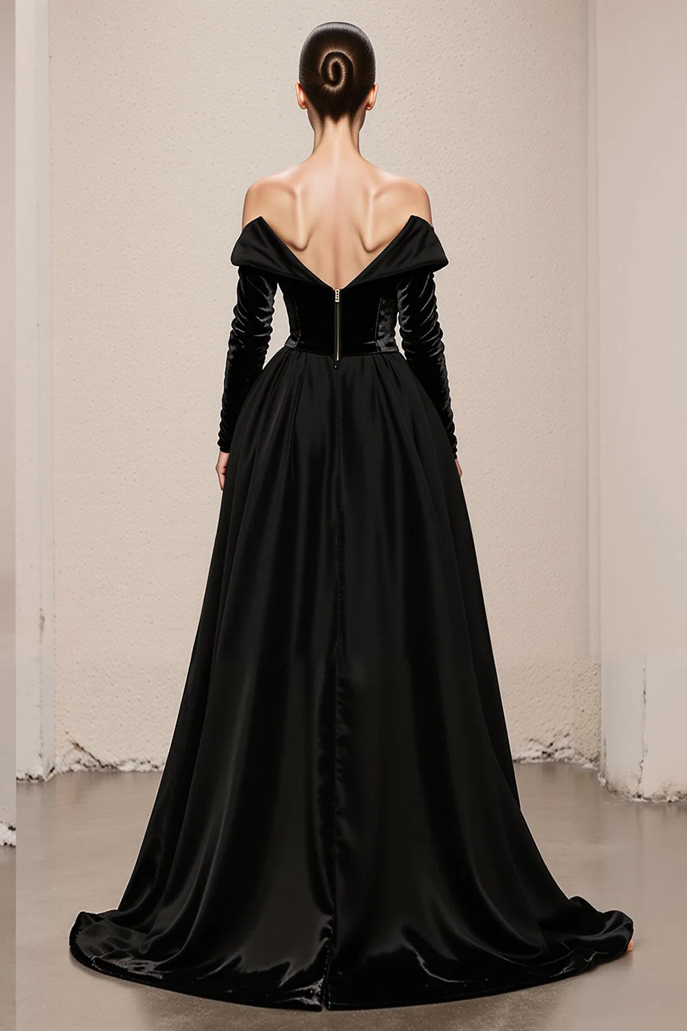Off the Shoulder A-Line Black Velvet Long Military Ball Dresses with Slit - Image 2