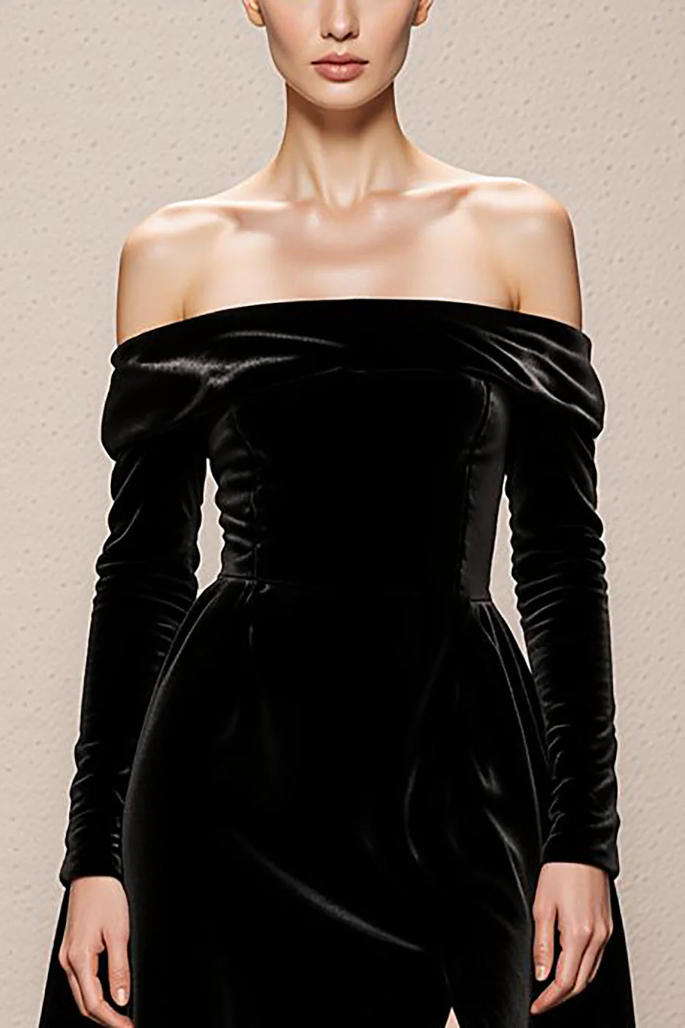 Off the Shoulder A-Line Black Velvet Long Military Ball Dresses with Slit - Image 3