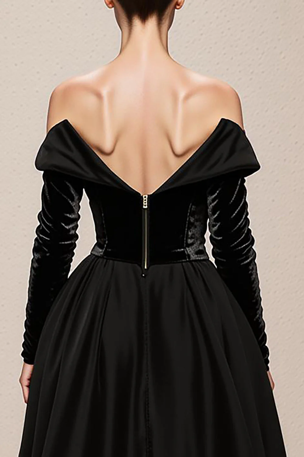 Off the Shoulder A-Line Black Velvet Long Military Ball Dresses with Slit - Image 4