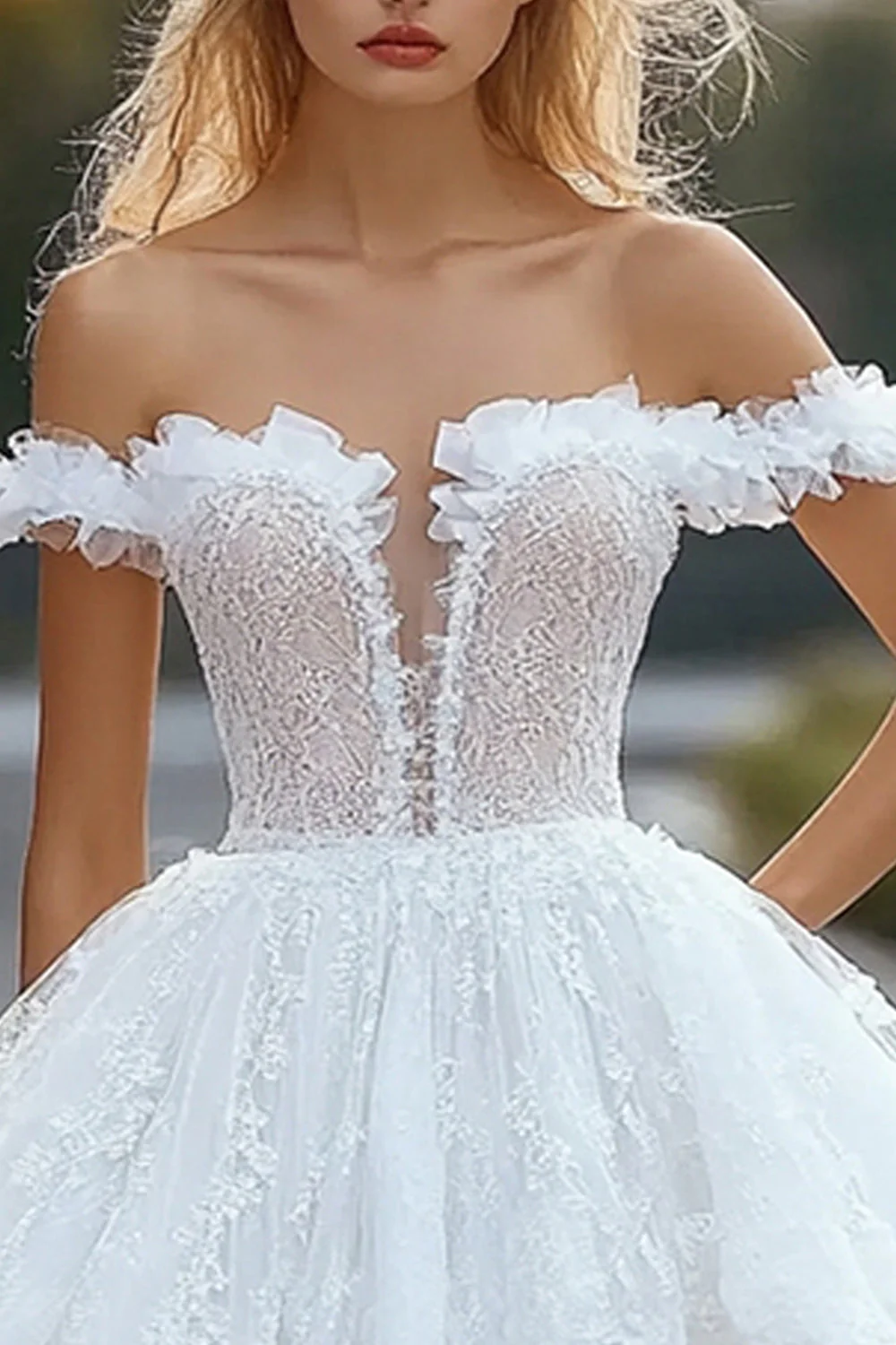 Off The Shoulder A Line Lace Little White Dress - Image 2