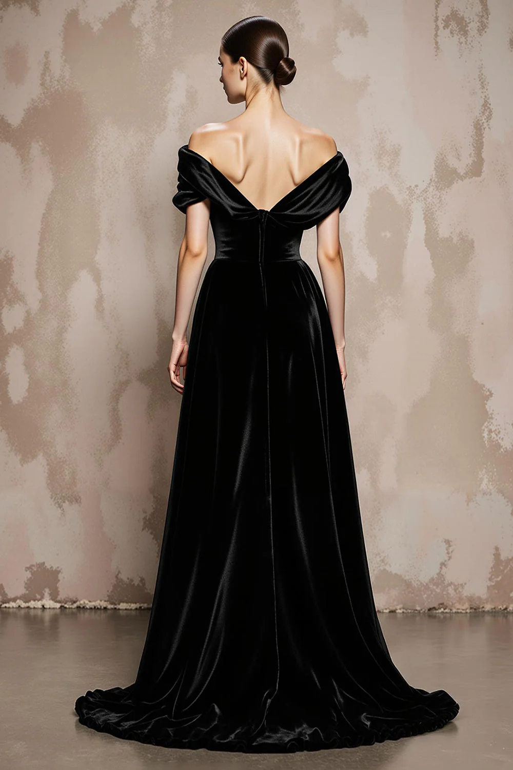 Off the Shoulder A-Line Velvet Black Long Military Ball Dresses - Image 2