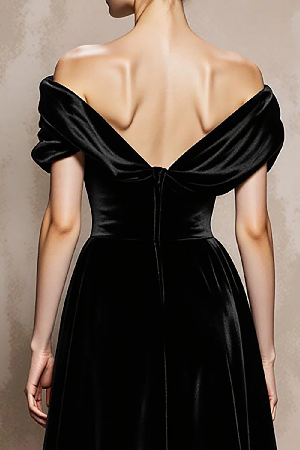 Off the Shoulder A-Line Velvet Black Long Military Ball Dresses - Image 4