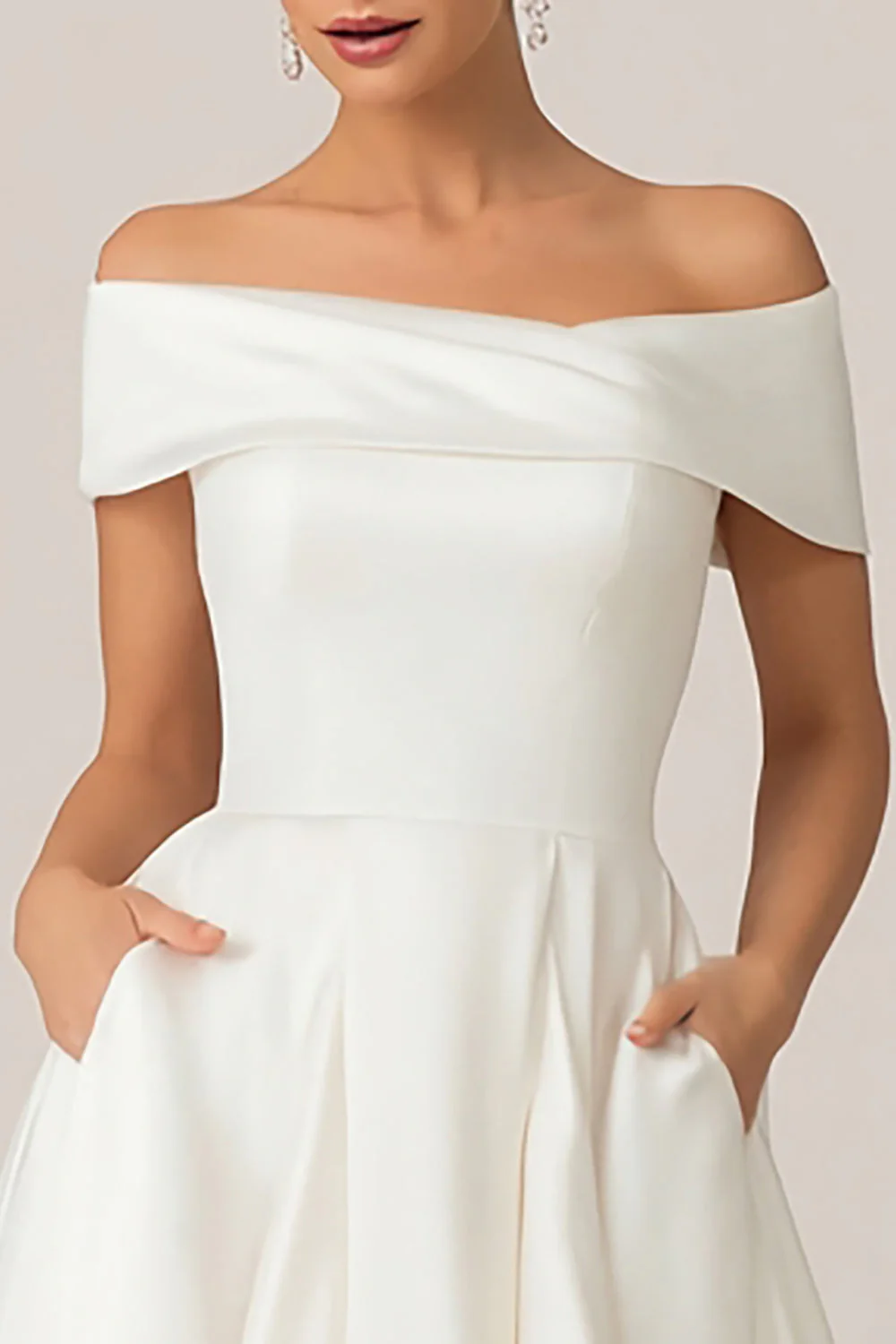 Off The Shoulder A Line White Courthouse Wedding Dress - Image 2