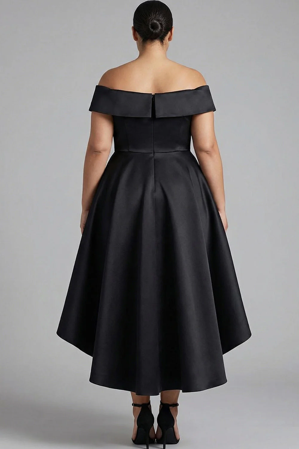 Off The Shoulder Black A Line Satin Choir Dress - Image 2