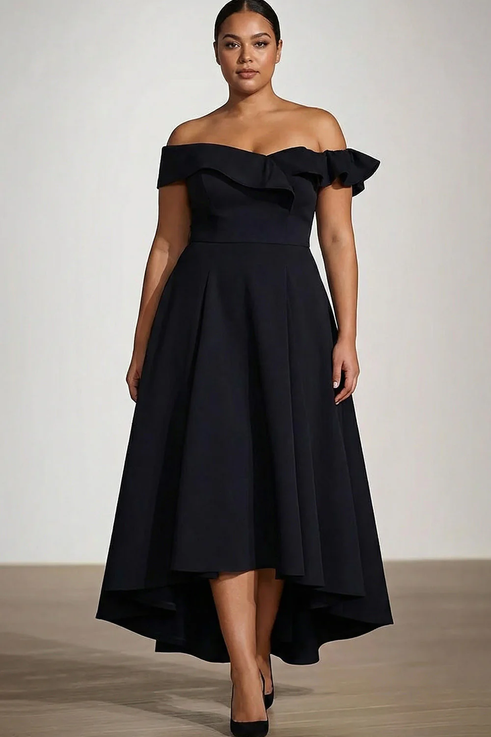 Off The Shoulder Black A Line Satin Choir Dress - Image 3
