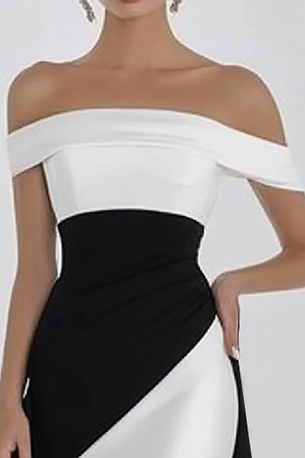 Off The Shoulder Black And White Long Evening Dress - Image 2