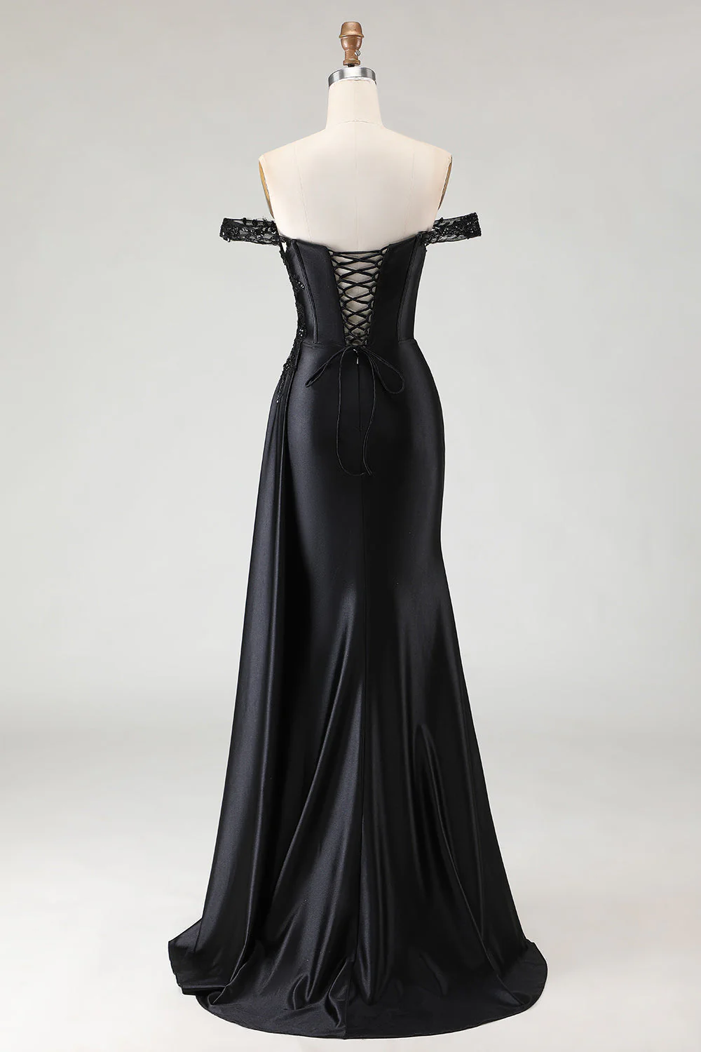 Off the Shoulder Black Mermaid Sequin Long Prom Dress with Slit - Image 2