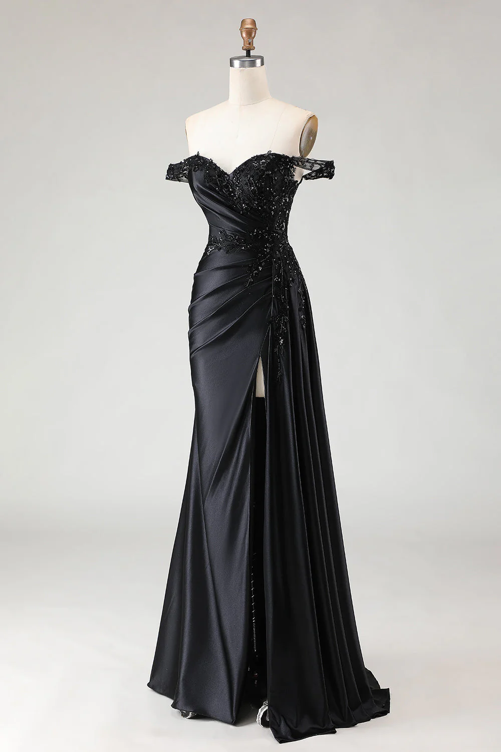 Off the Shoulder Black Mermaid Sequin Long Prom Dress with Slit - Image 3