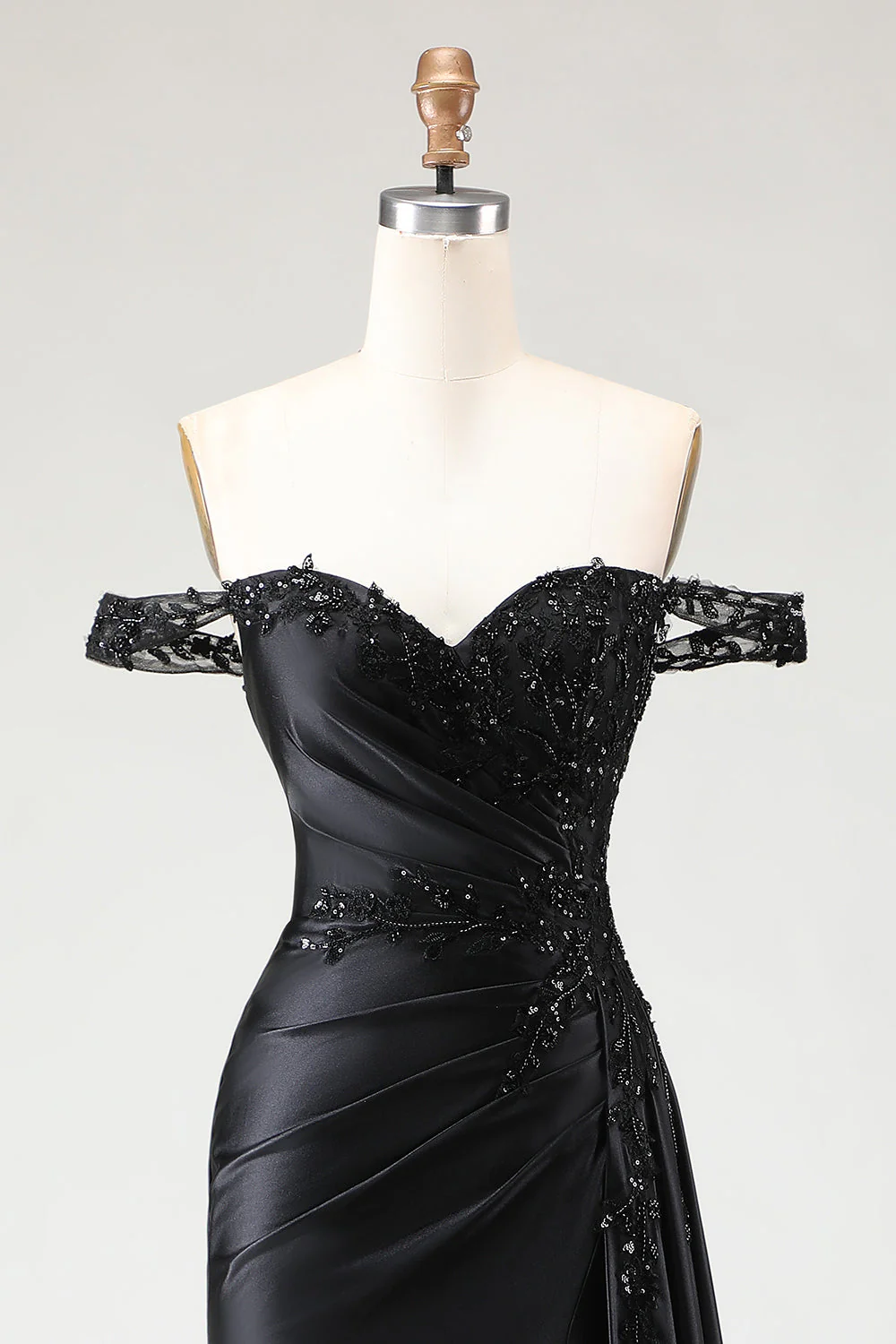 Off the Shoulder Black Mermaid Sequin Long Prom Dress with Slit - Image 4