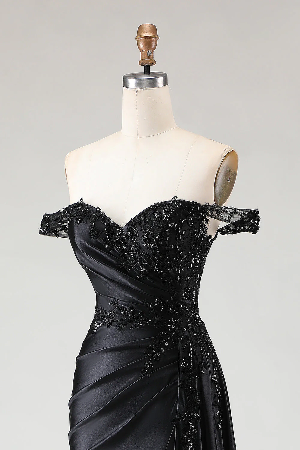 Off the Shoulder Black Mermaid Sequin Long Prom Dress with Slit - Image 6