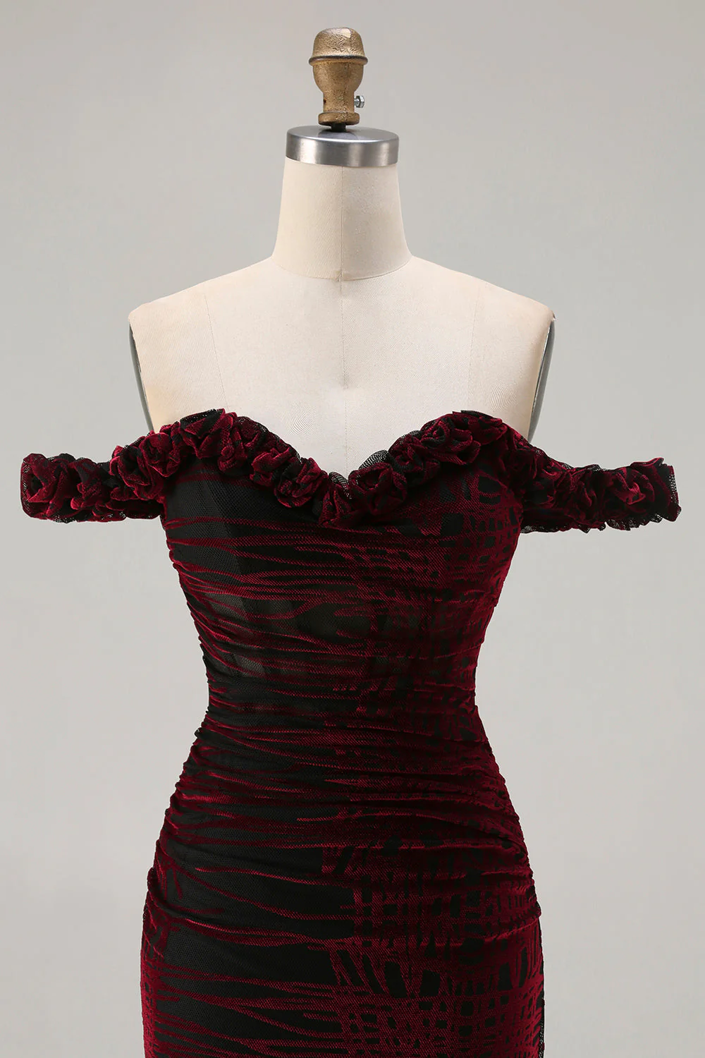 Off the Shoulder Black Red Mermaid Corset Plus Size Long Prom Dress with Slit - Image 7