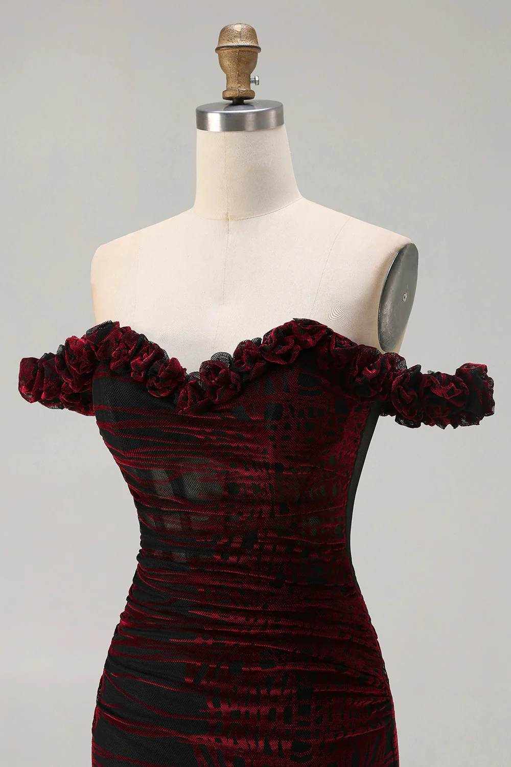 Off the Shoulder Black Red Mermaid Corset Plus Size Long Prom Dress with Slit - Image 9