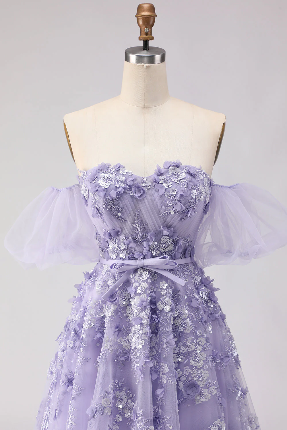 Off The Shoulder Blush A-Line Beaded Tulle Long Prom Dress with Removable Sleeves - Image 16