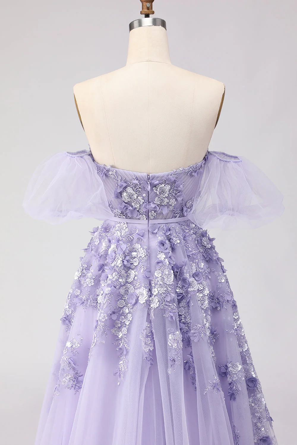 Off The Shoulder Blush A-Line Beaded Tulle Long Prom Dress with Removable Sleeves - Image 17