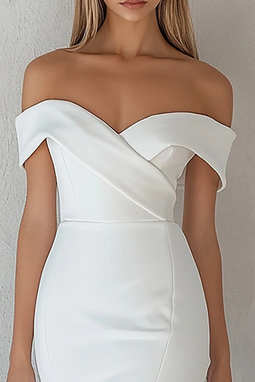 Off The Shoulder Bodycon Satin White Graduation Dress - Image 2