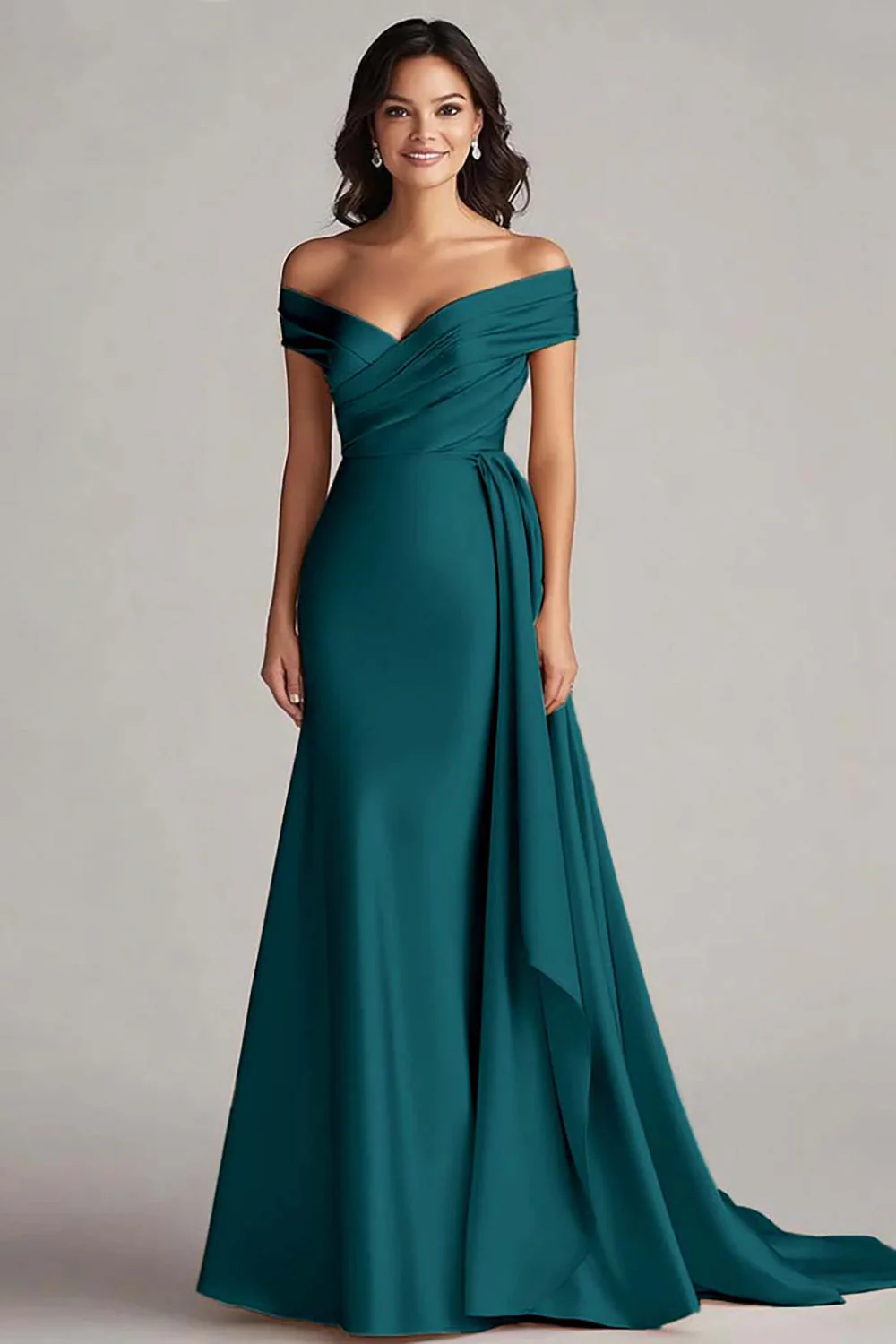 Off The Shoulder Champagne Long Evening Dress - Image 10