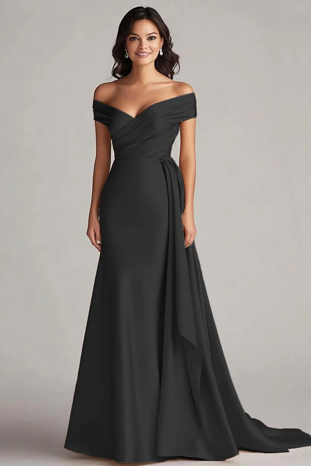 Off The Shoulder Champagne Long Evening Dress - Image 3