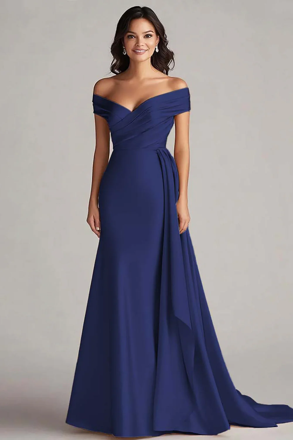 Off The Shoulder Champagne Long Evening Dress - Image 4