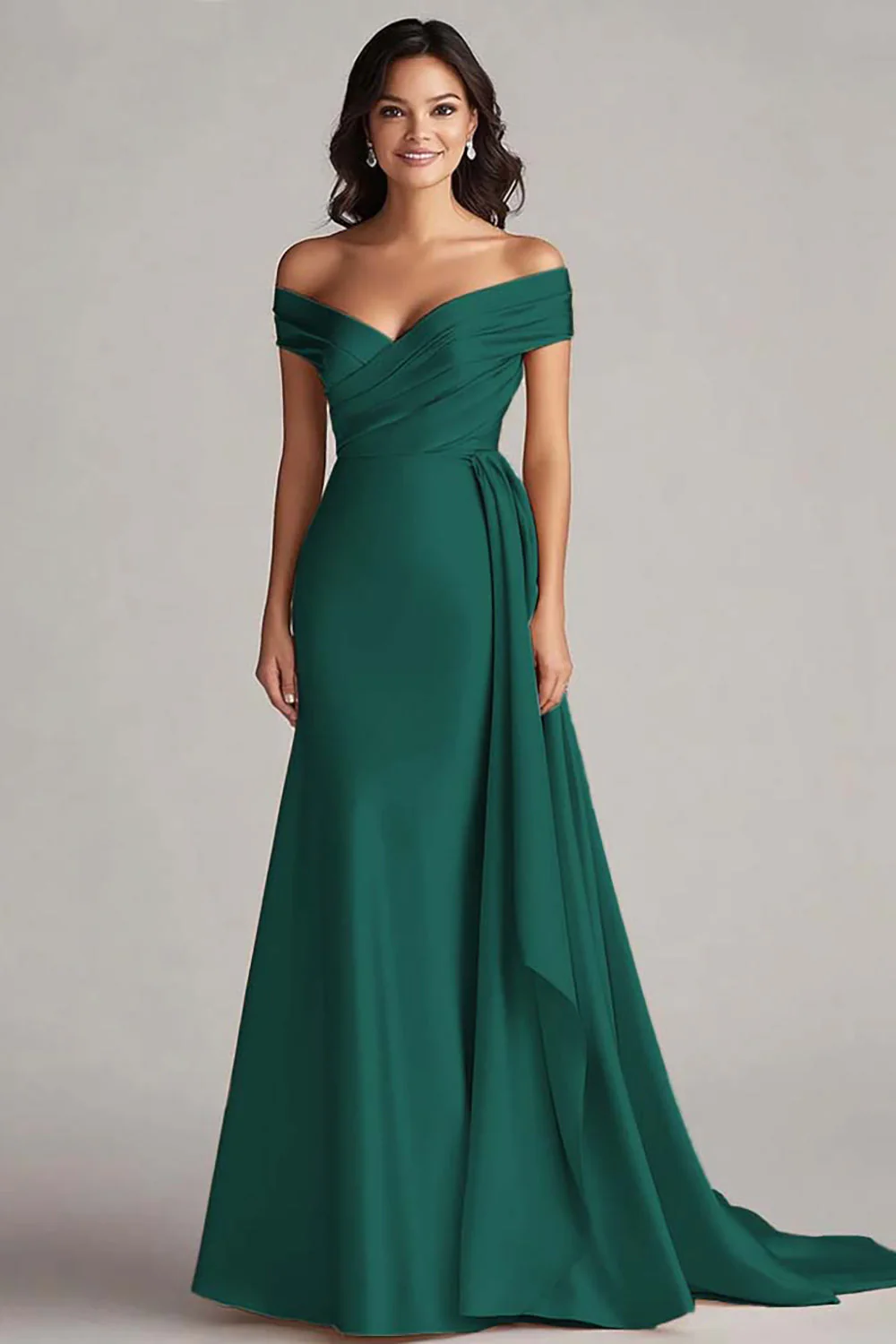 Off The Shoulder Champagne Long Evening Dress - Image 5