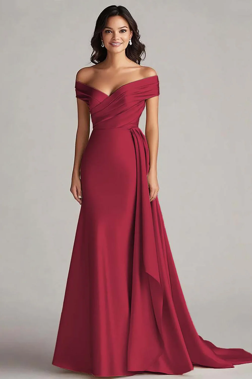 Off The Shoulder Champagne Long Evening Dress - Image 8