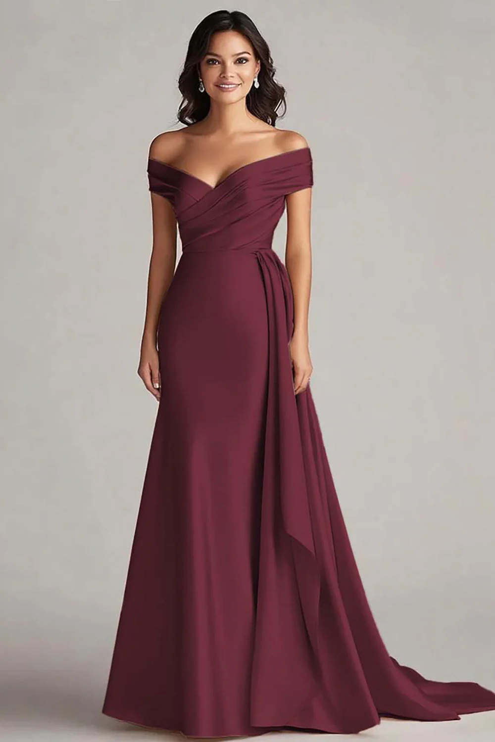 Off The Shoulder Champagne Long Evening Dress - Image 9