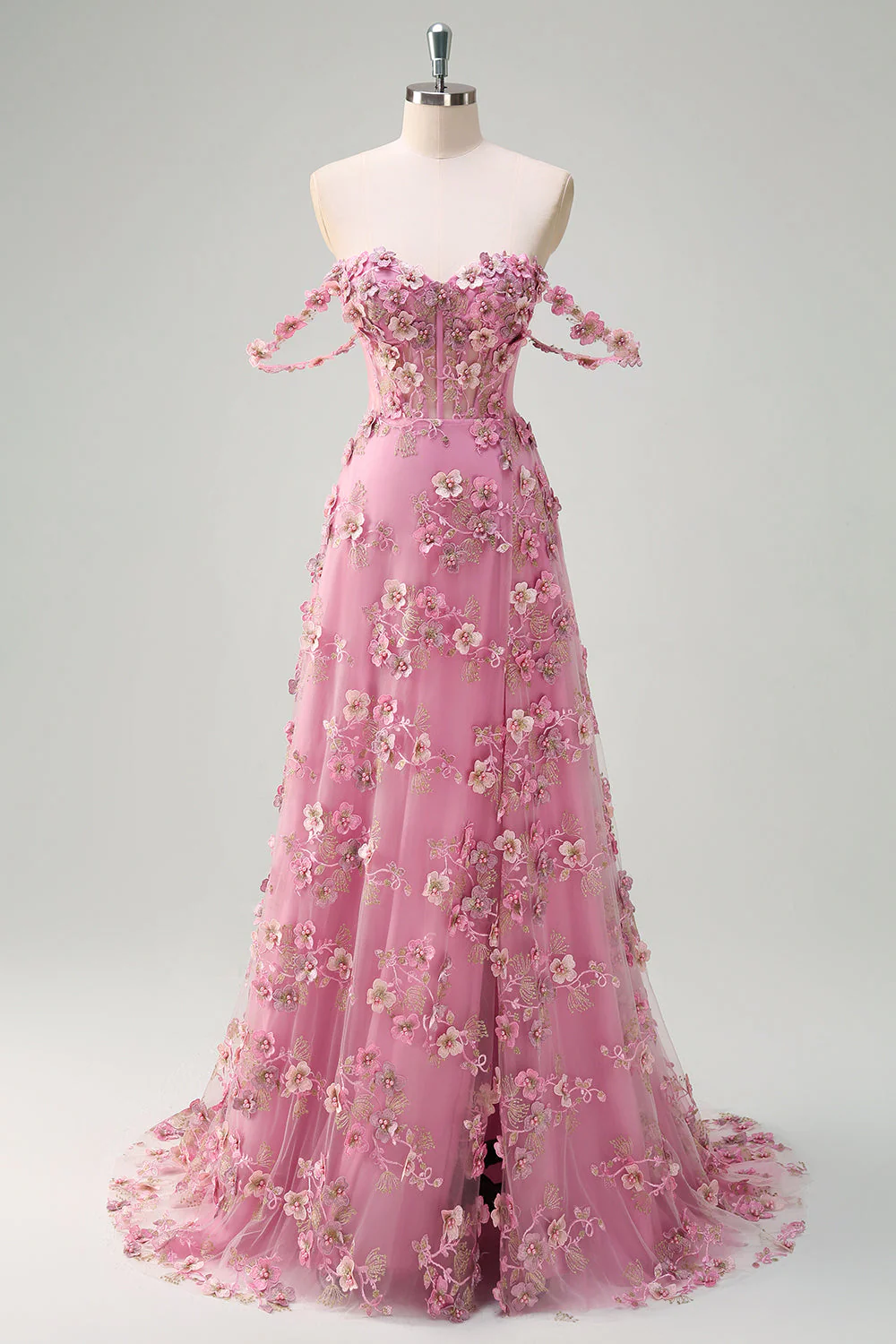 Off The Shoulder Corset A-Line Plus Size Long Taro Prom Dress with Slit - Image 5