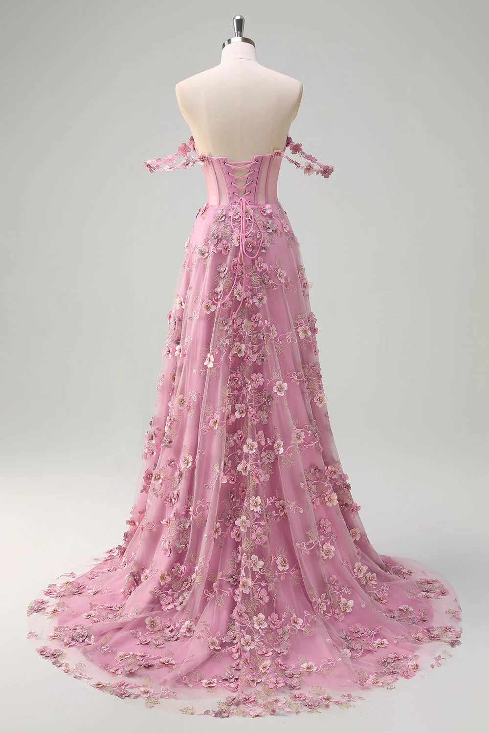 Off The Shoulder Corset A-Line Plus Size Long Taro Prom Dress with Slit - Image 6