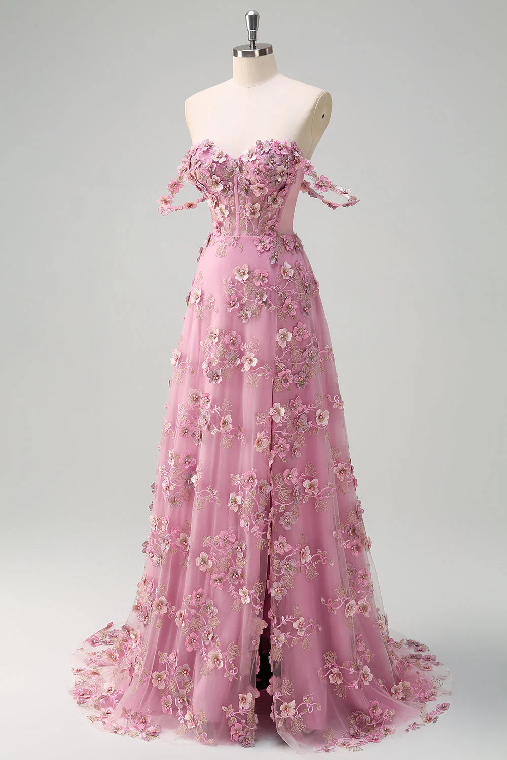 Off The Shoulder Corset A-Line Plus Size Long Taro Prom Dress with Slit - Image 7