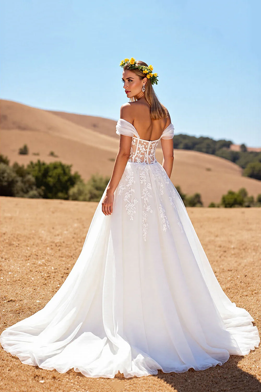 Off The Shoulder Corset Ivory A Line Tulle Wedding Dress - Image 2