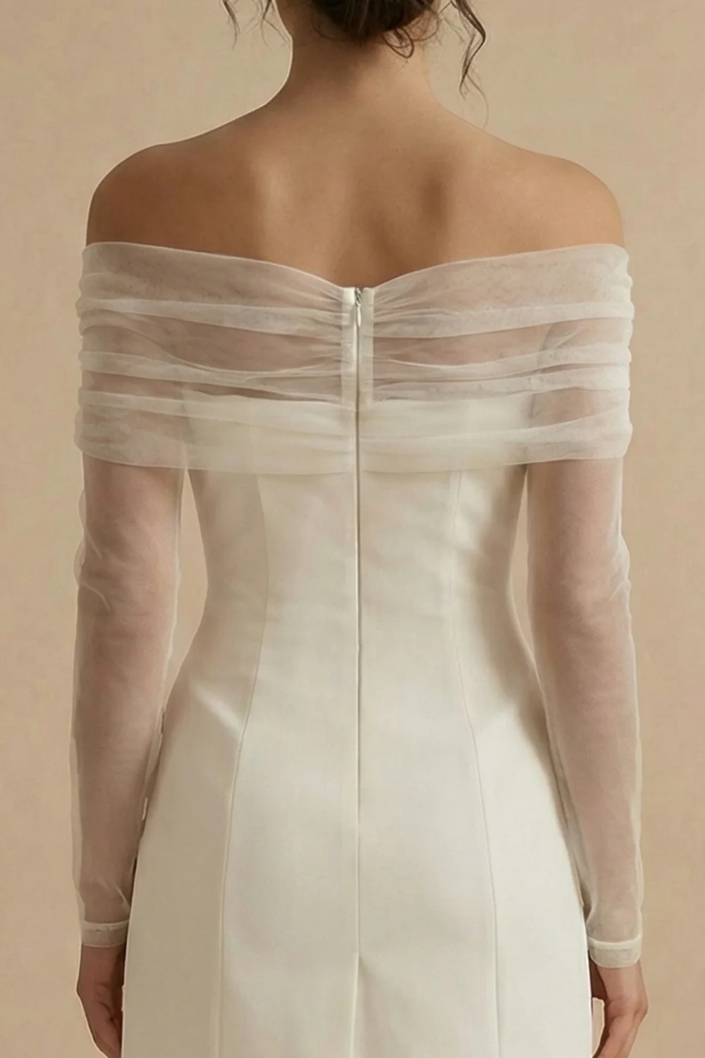 Off the Shoulder Double Breasted Bodycon Little White Dress with Long Sleeves - Image 4