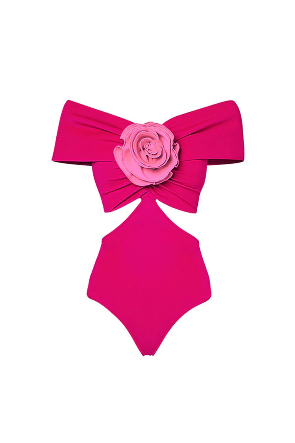 Off The Shoulder Fuchsia 2 Piece 3D Flower Swimsuit with Beach Dress - Image 2