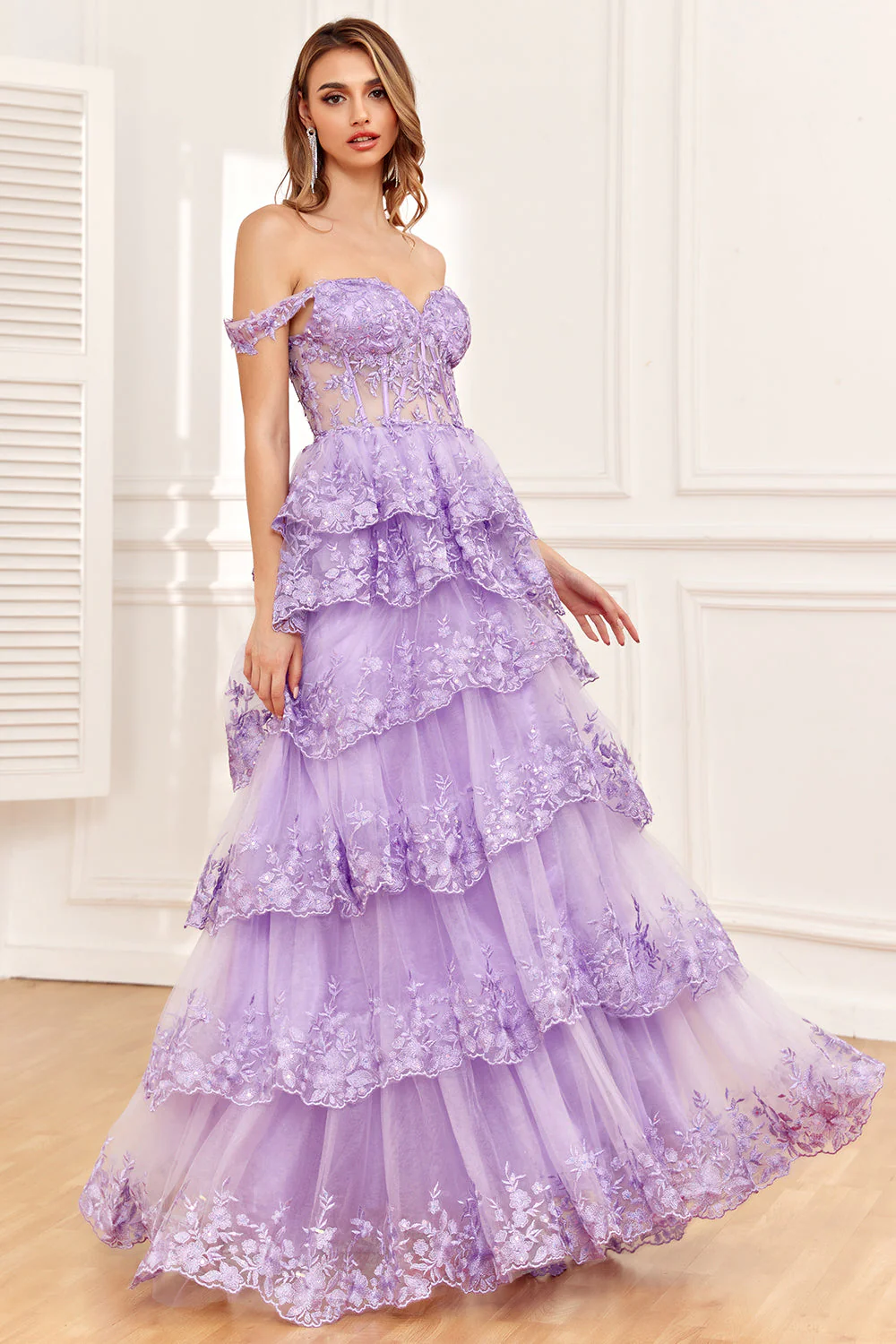 Off The Shoulder Hot Pink Prom Dress with Sequins - Image 9