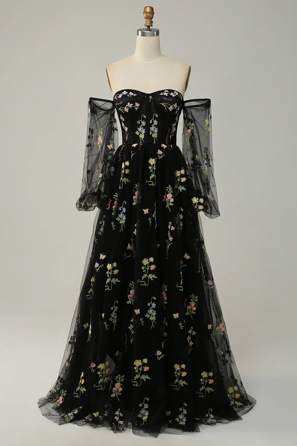 Off The Shoulder Green Long Sleeves A-Line Prom Dress - Image 9