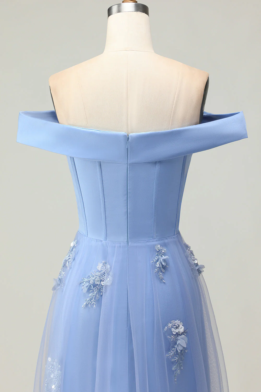 Off the Shoulder Grey Blue Mermaid Appliqued Mother of the Bride Dress with Sequins - Image 5