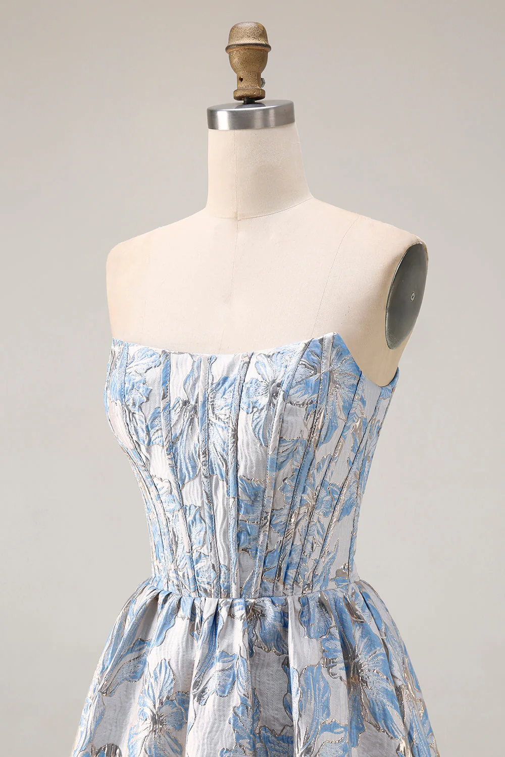 Off The Shoulder Light Blue A-Line Jacquard Convertible Long Prom Dress - Image 7