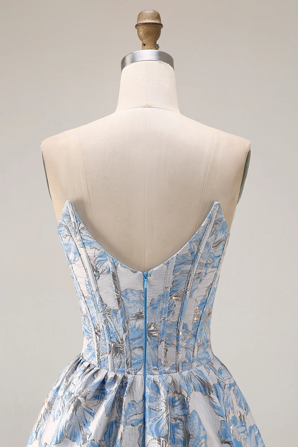 Off The Shoulder Light Blue A-Line Jacquard Convertible Long Prom Dress - Image 8