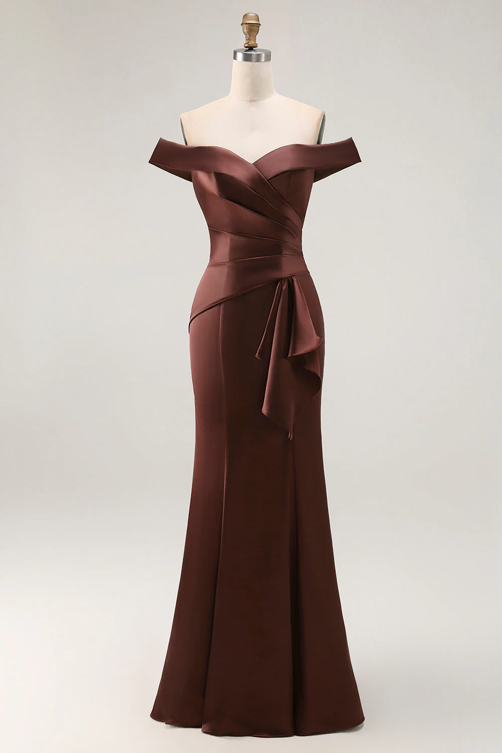 Off The Shoulder Mermaid Satin Brown Formal Dress With Draped Bow - Image 5