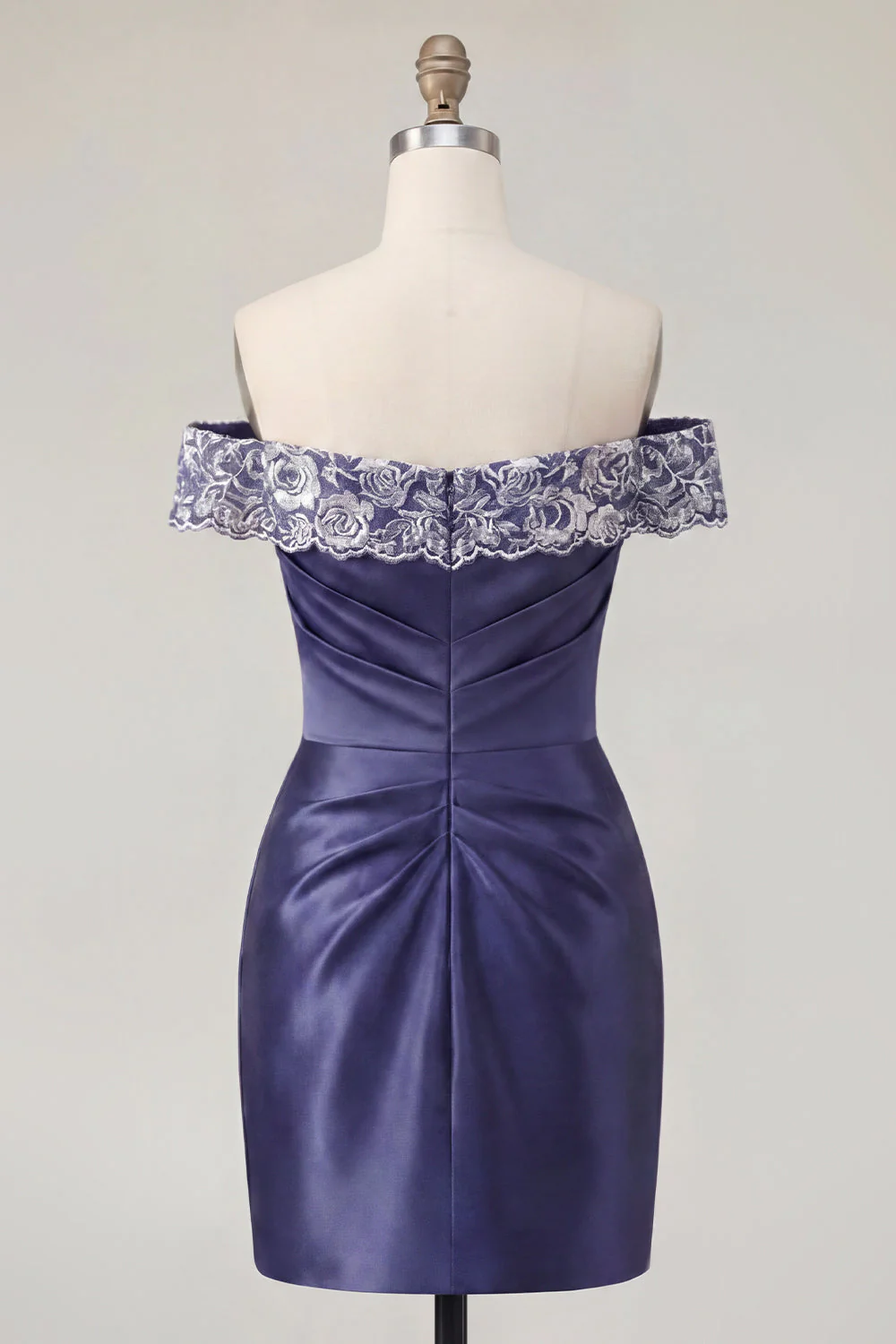 Off the Shoulder Navy Embroidered Ruched Bodycon Cocktail Dress - Image 2