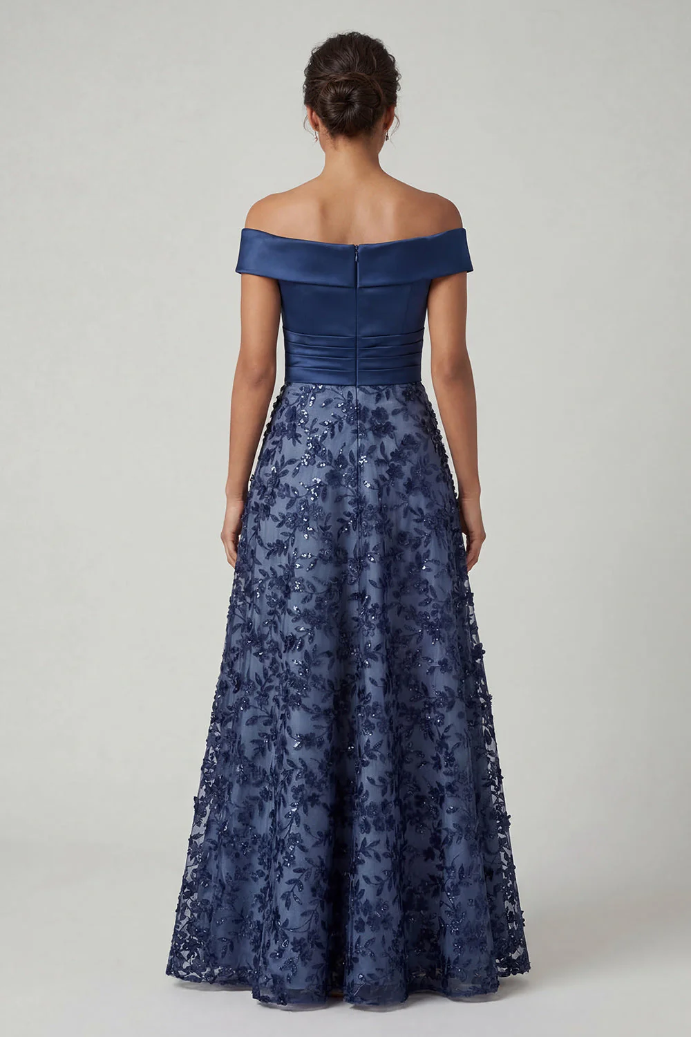 Off The Shoulder Navy Sequins A Line Long Mother of the Bride Dress - Image 2