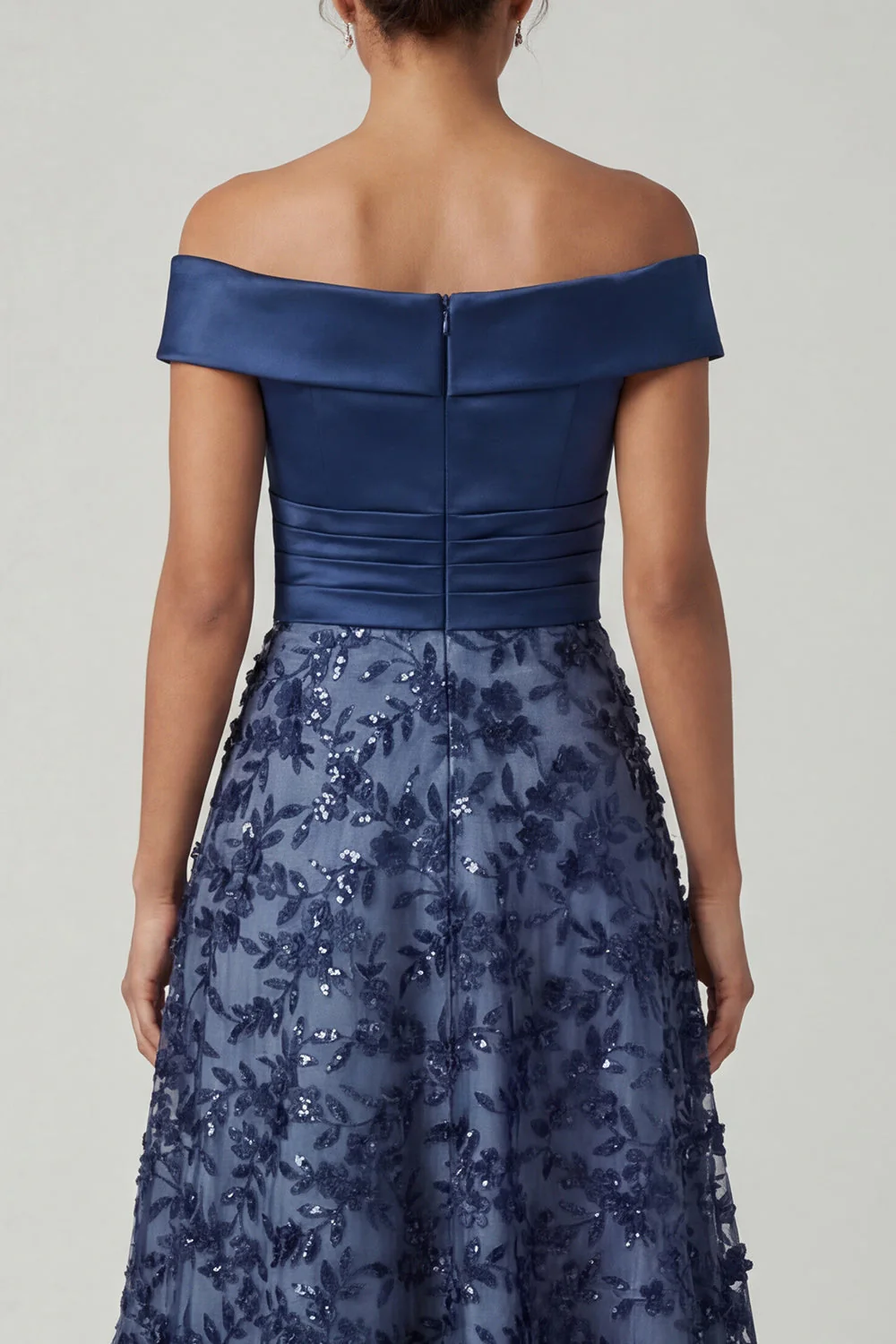 Off The Shoulder Navy Sequins A Line Long Mother of the Bride Dress - Image 5