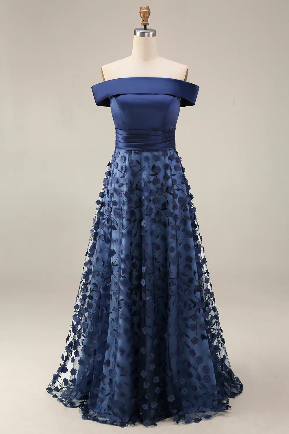 Off The Shoulder Navy Sequins A Line Long Mother of the Bride Dress - Image 6