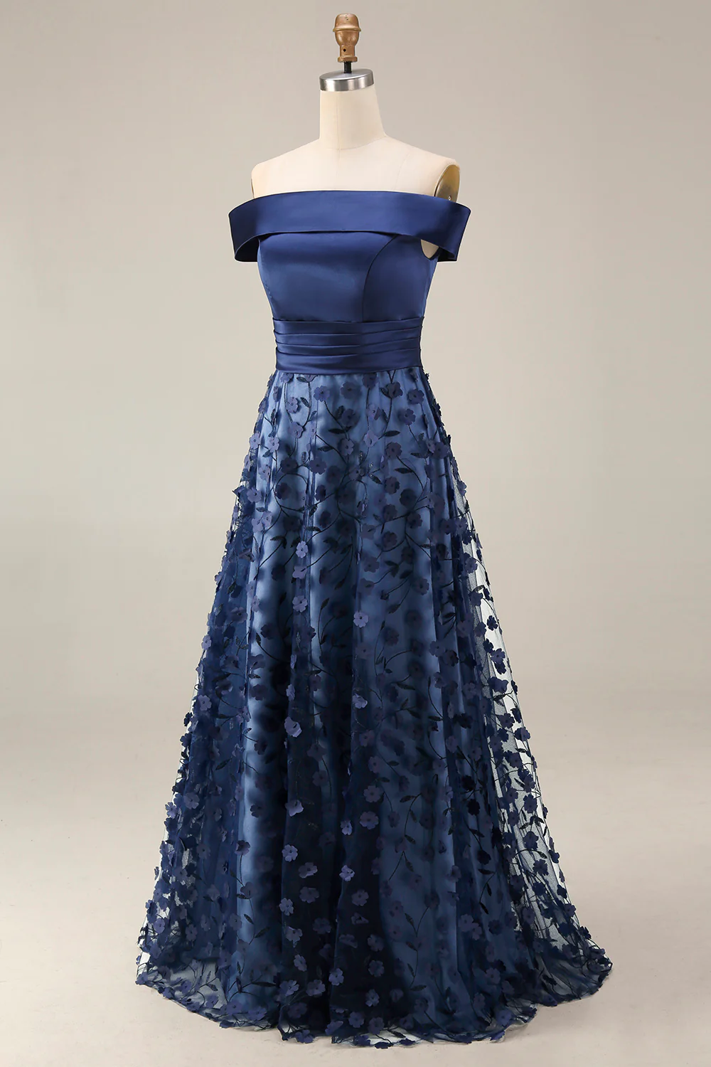 Off The Shoulder Navy Sequins A Line Long Mother of the Bride Dress - Image 8