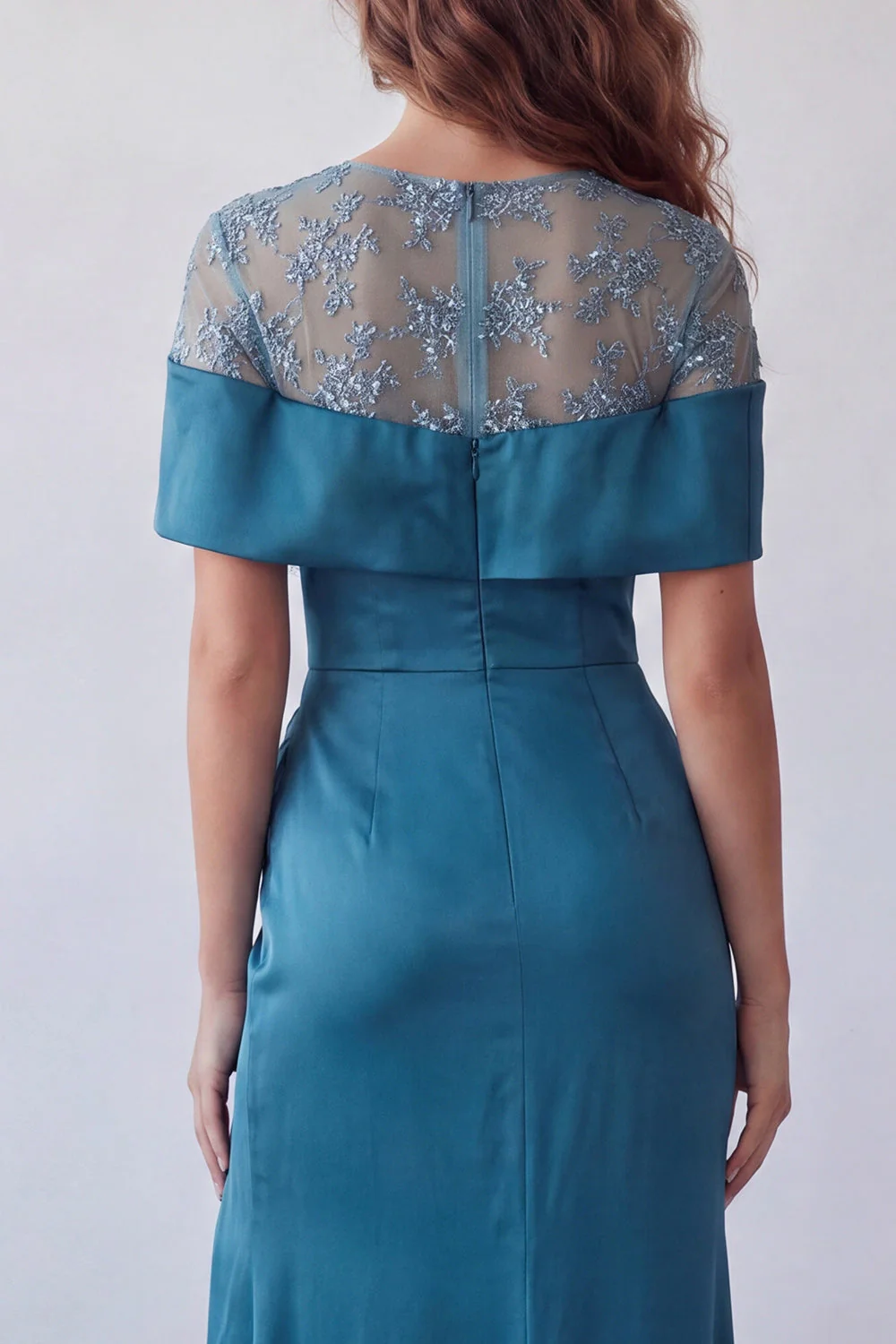 Peacock Blue Mermaid Satin Long Evening Dress with Slit - Image 4