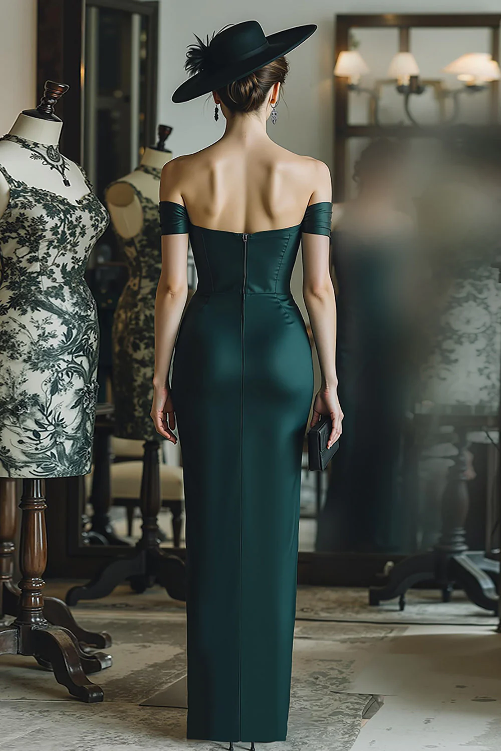 Off The Shoulder Pine Corset Sheath Mother Of The Bride Dress - Image 2